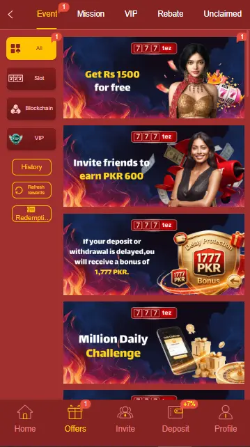offer and promotions tez777 game apk