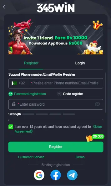 345WIN login and registration