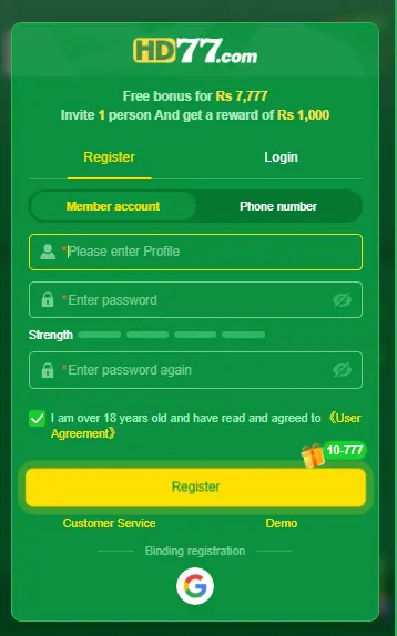 hd77 game login and register