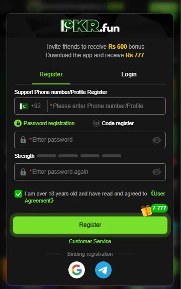 login and registration pkrfun game apk