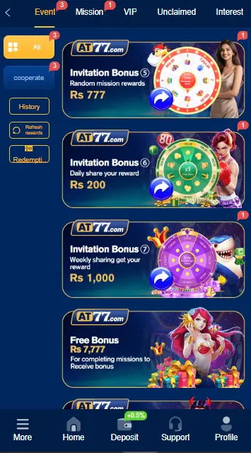 offers and promotions at77 game apk