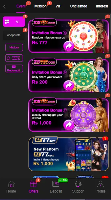 offers and promotions zs777 game