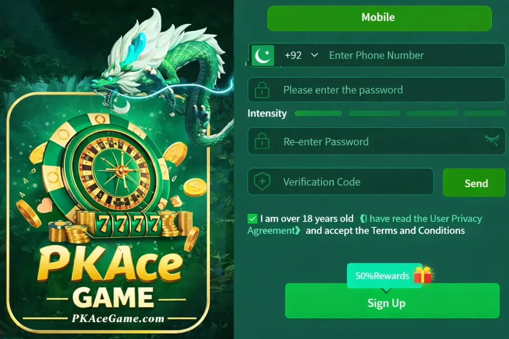 pkace game login and registration
