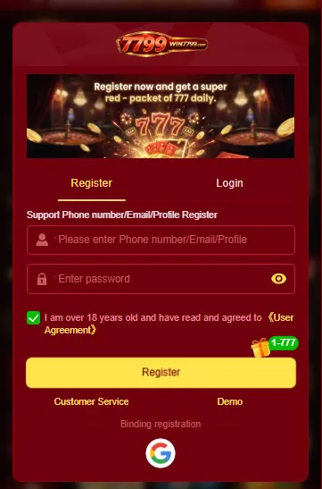login and registration win7799 game apk