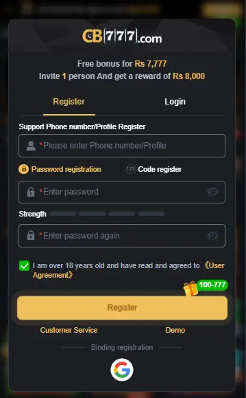 CB777 GAME LOGIN AND REGISTRATION