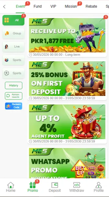 offers and promotion me5game