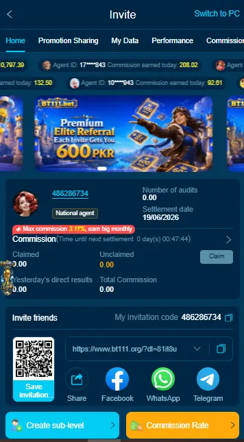 refer and earn bt111 game